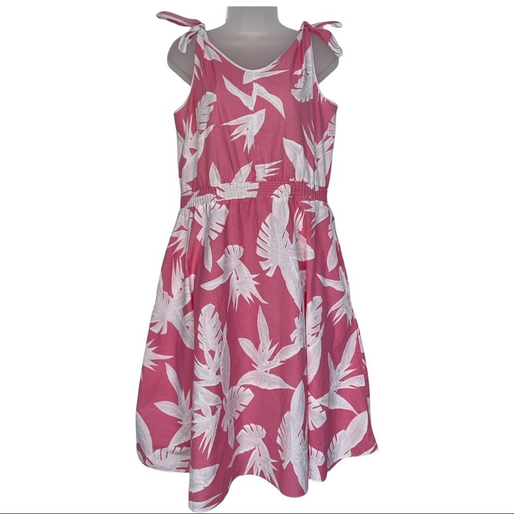 Vintage Made in Hawaii Pink Floral Flowers Sun Dress Shoulder Tie Beach Vacation